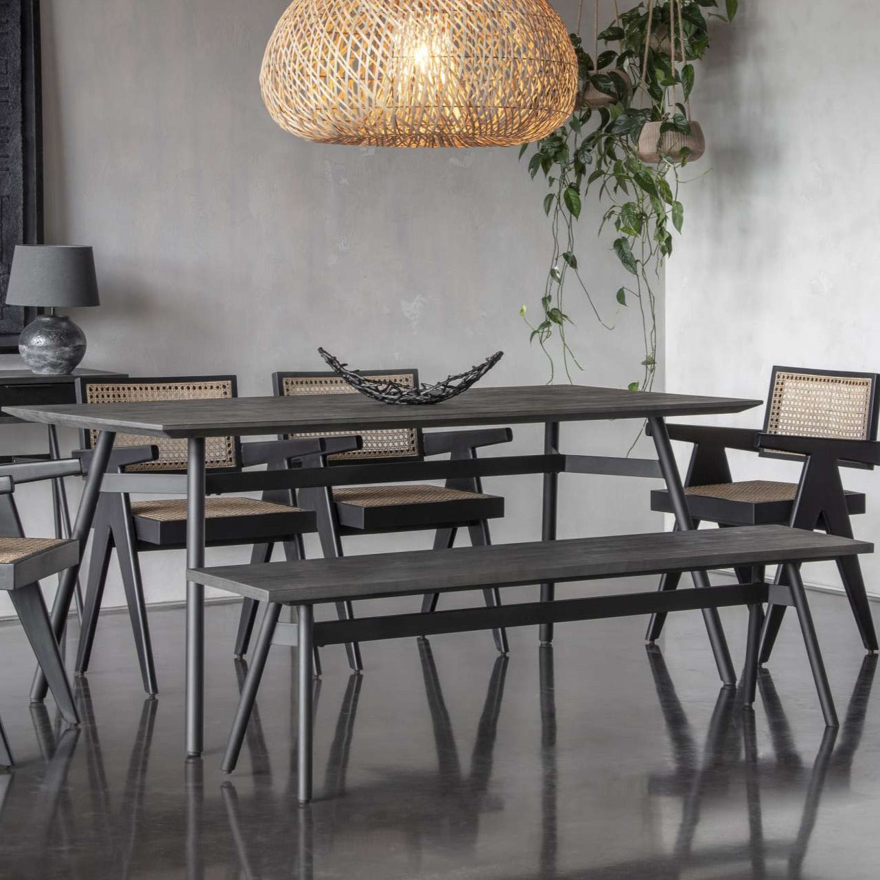 Bronks Black Acacia Wood Fixed Dining Table | 6 Seater
